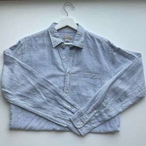 J Crew Men’s Linen Dress Shirt Blue and White Pinstripe Size Medium